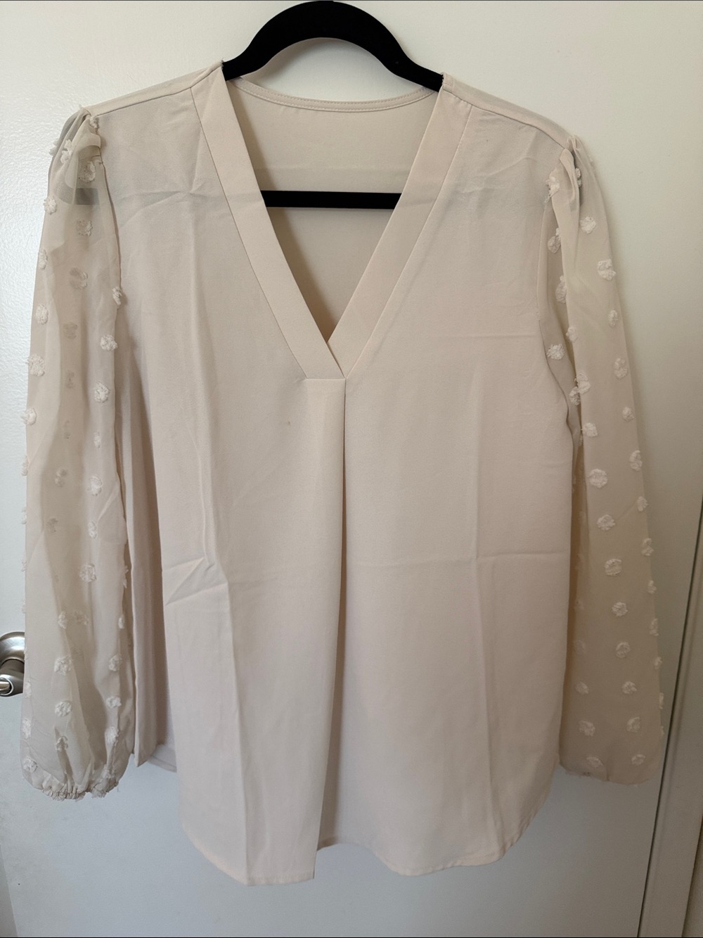 Light Cream V-Neck Long Sleeve Women’s Top